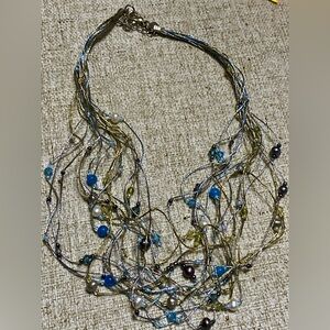 Blue and Green Multi-Strand Necklace with Artistic Design
